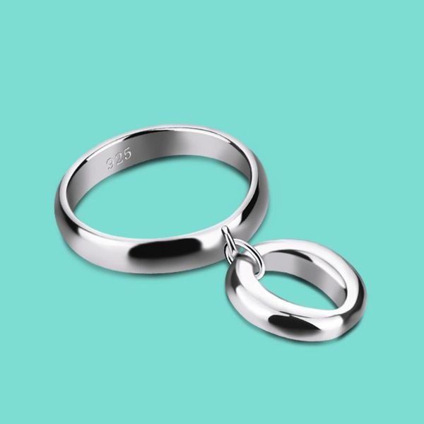

925 sterling silver ring for women simple fashion circle pendant silver ring is sterling to send friends gift, Golden;silver