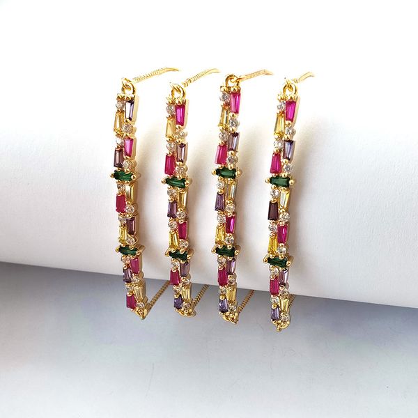 

5 pcs rainbow cubic zircon curved bar connector bracelets,colorful cz stone micro pave bracelet fashion women jewelry bg296, Black