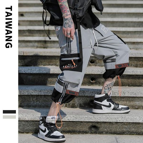 

summer cargo shorts men calf-length pants new casual pants mens loose outdoor sports cropped trousers plus size streetwear, White;black