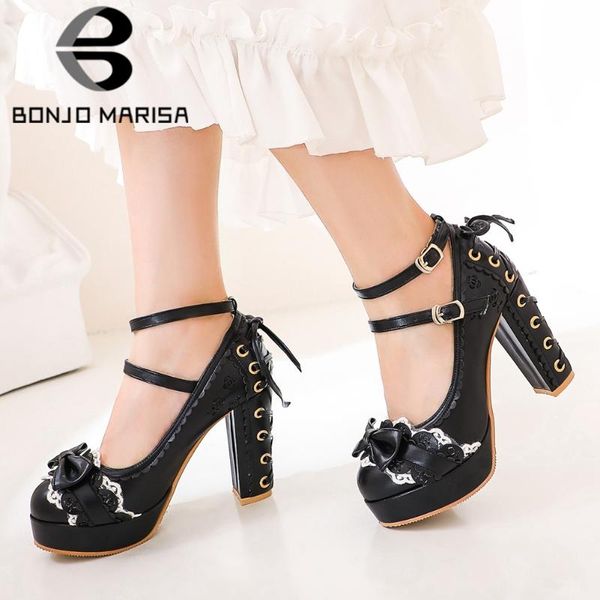 

bonjomarisa new arrival ladies unique dress sweet butterfly-knoy pumps women 2020 high heels platform shoes woman, Black