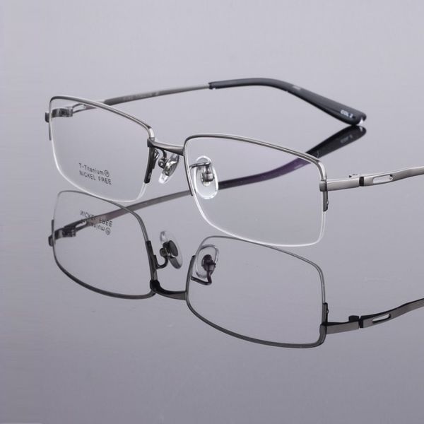 

w-145 titanium men eyewear glasses half rim hollow temple big face male eyeglasses frames optical myopia prescription glasses, Black