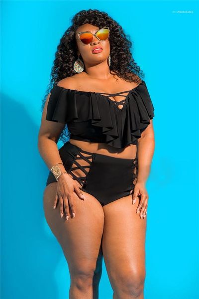 

suits 5xl womens plus size 2pcs swimwear desinger summer slash neck bikinis females bandage hollow out swim, White;black