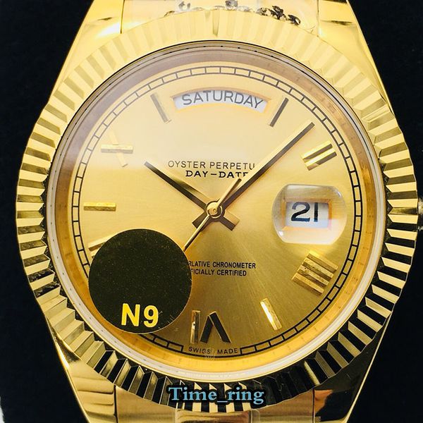 

n9 version m228238-0042 golden date dial golden steel case eta2836 automatic mechanical movement mens watch 904l steel band watches, Slivery;brown