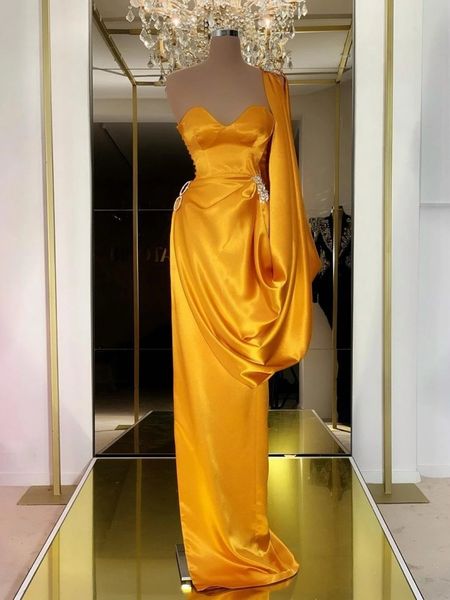 

gold prom dresses sweetheart sleeveless sweep train mermaid satin evening dresse one shoulder vestidos de fiesta de noche, Black