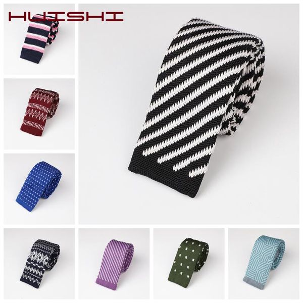

huishi knitted tie fashion skinny striped knitted necktie knit normal sharp neck ties for men neckties classic designer cravat, Black;gray