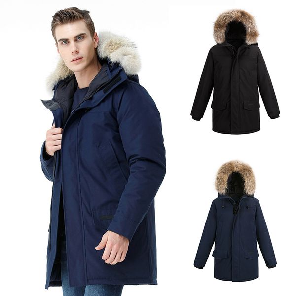 

winter canada fourrure langfor parka homme jassen chaquetas outerwear fur hooded fourrure manteau canada down jacket coat hiver doudoune, Black