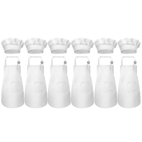 

aprons 6-piece apron and chef hat set, adjustable apron, kitchen bib with pockets, for cooking baking clothing