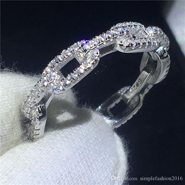 

handmade chain shape promise ring 100% soild 925 sterling silver jewelry 5a zircon cz engagement wedding band rings for women, Slivery;golden