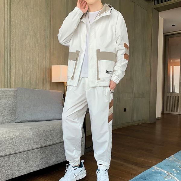 

men's tracksuits sets spring autumn jacket pantsuit for men paired with youth trend tracksuit, Gray