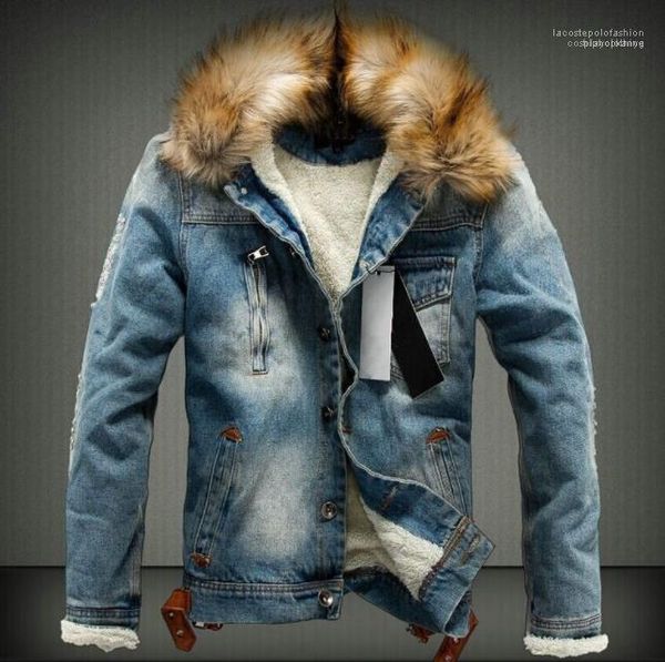 

thick fur designer coats long sleeved single breasted jacket mens washed winter jean jackets autumn, Black;brown