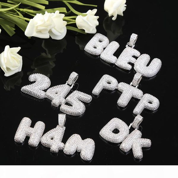 

a-z custom name bubble letters 0-9 necklaces & pendant charm for rapper gold sliver rose bedge logo cubic zircon rope chain hip hop jewelry, Silver