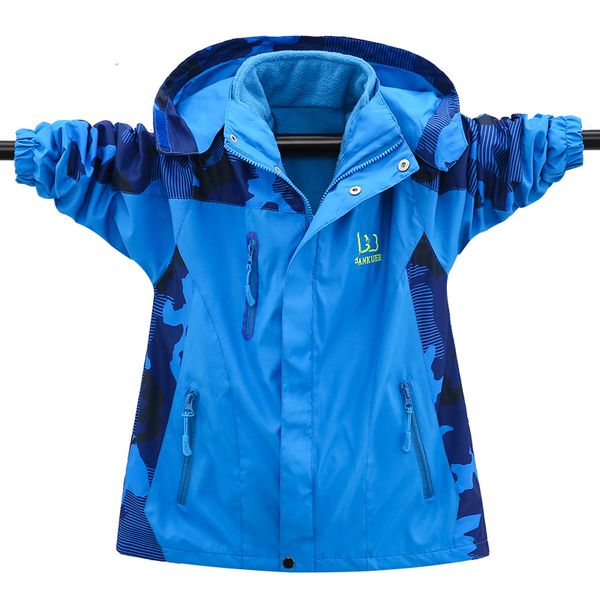 

kids polar fleece jacket autumn winter detachable children sporty hooded windbreaker coat for teen boys hiking jacket dwq680, Blue;gray