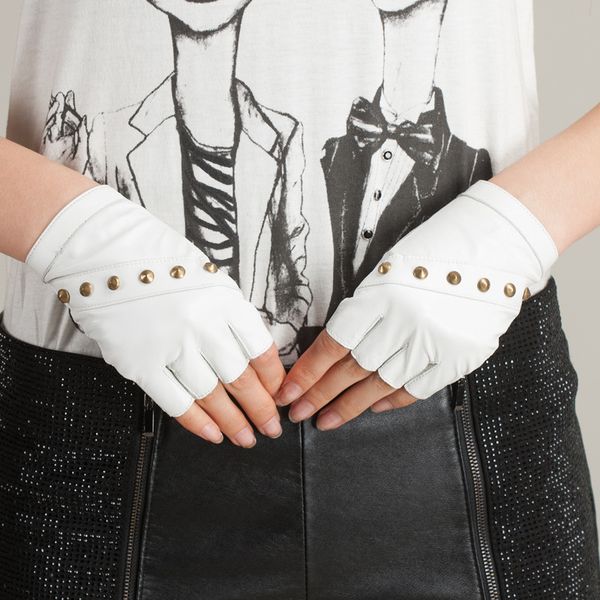 

women half finger genuine leather gloves summer autumn new style sheepskin driving gloves ladies daily party agb551, Blue;gray