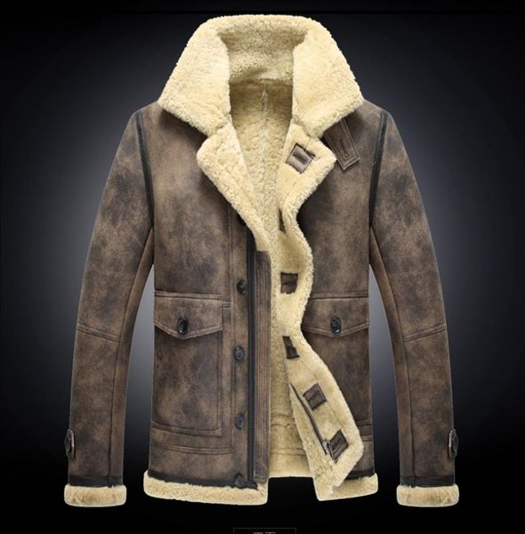 Männer Jacken 2021 Winter Mode Vintage Farbe Lamm Schafe Pelz Schaffell Leder Oberfläche Shearling Wolle Futter Biker Jacke Mantel