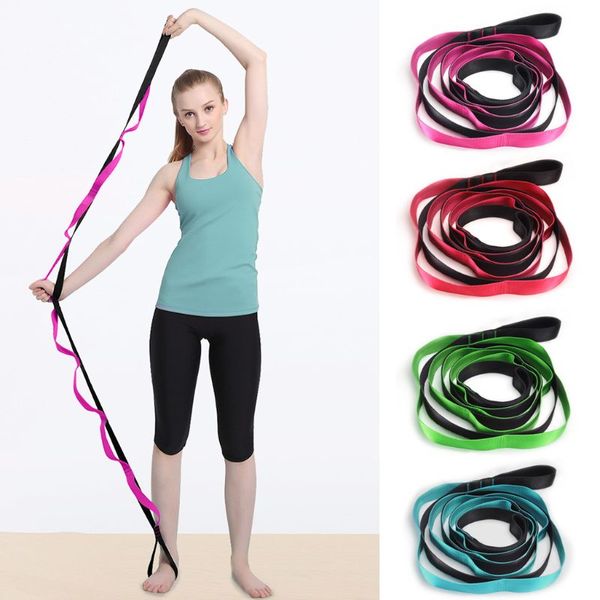 

indoor fitness elastic yoga strap 12 loops adjustable exercise band stretching belt for physical therapy workout pilates