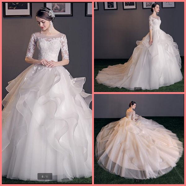 

2020 robe de mariee ball gown white lace wedding dress appliques ruffled princess half sleeve corset bridal gowns selling 2020