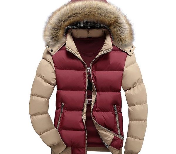 

thickened warm winter parkas men coat 2018 fashion mixed colors parkas men winter jacket hat detachable zip jacket clothes, Black