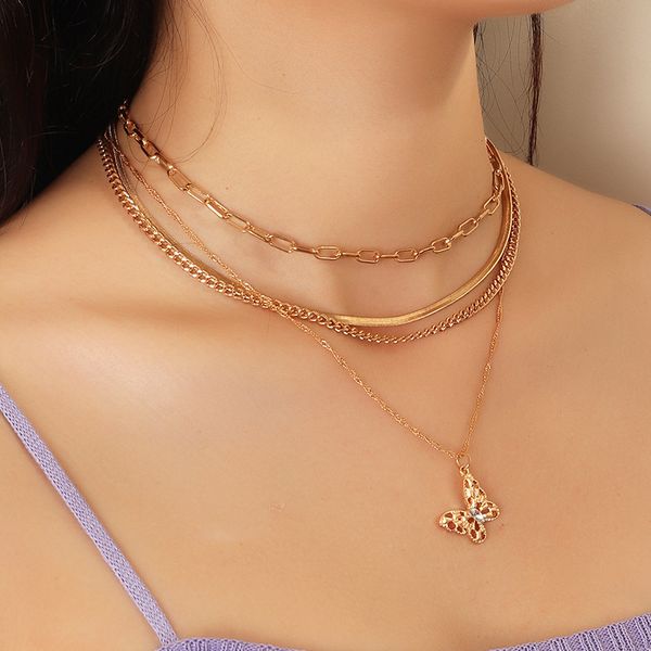 

lexie diary 2020 new arrival fashion creative multi-layer metal butterfly necklace for women accessory jewellery style, Silver