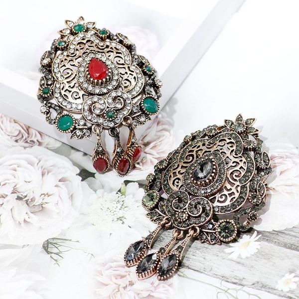

sunspice bohemia crystal brooch pins turkish metal scarf clothing flower broches brooches arab gray stone jewelry christmas gift