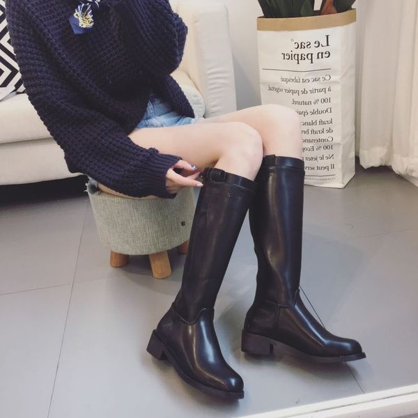 

2020 новая звезда же типа средний каблук ботинки европейских и американских моды knight женские сапоги вокруг головы толстый каблук высокий, Black