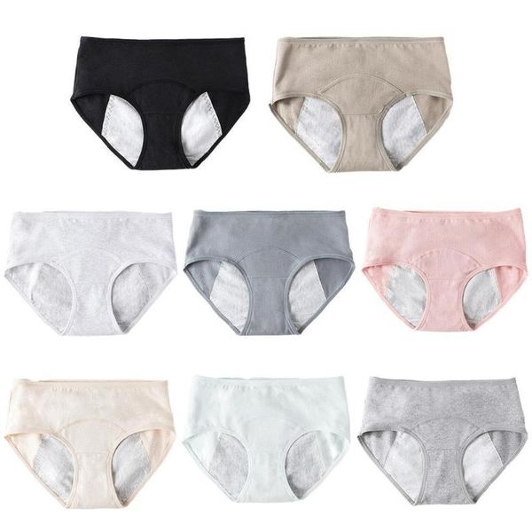 

mid waist period briefs lingerie women ladies soft menstrual cotton physiological panties proof pants underwear leak j0a8, Black;pink