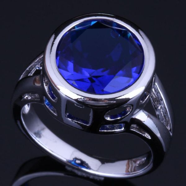 

glowing round blue cubic zirconia silver plated ring v0450, Golden;silver