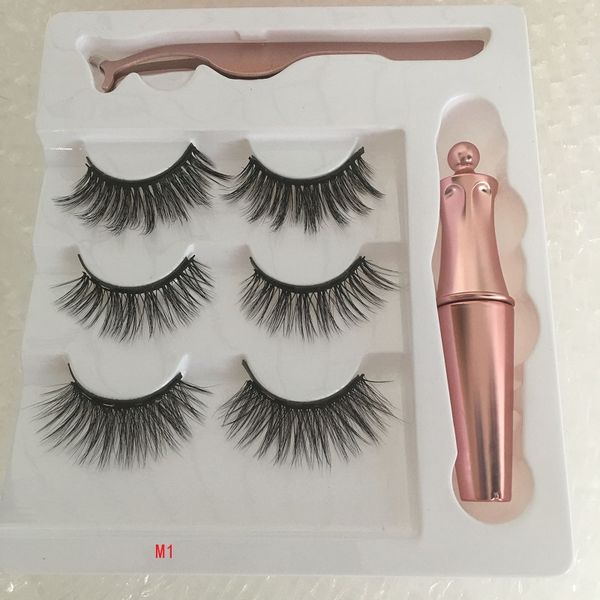 

3 pairs magnetic eyelashes false lashes +liquid eyeliner +tweezer eye makeup set 3d magnet natural reusable no glue needed.
