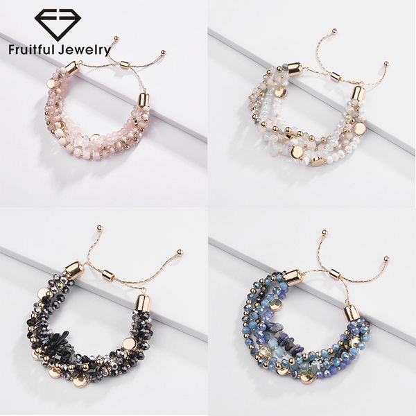 

2020 new ornaments crystal pink white black blue glass bead gold alloy bracelet natural stone adjustable bracelet women jewelry, Golden;silver