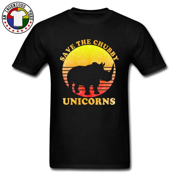 

rhino save the chubby unicorns classic vintage tshirt mens sunset hawaii popular t shirt cotton crew neck street tees man