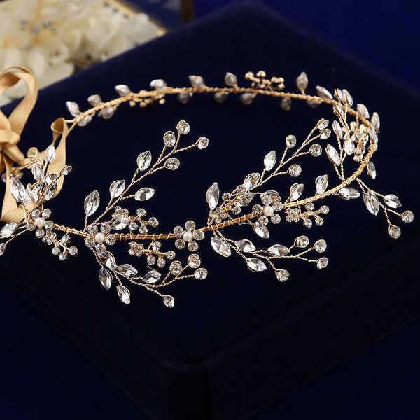

wedding handmade gold hairbands brides korean soft rhinestone tiara headwear crystal hair jewelry, Golden;silver