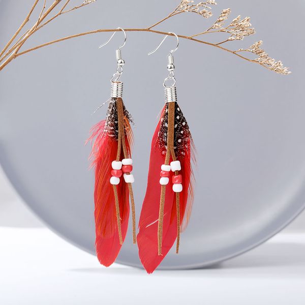 

2020 new vintage boho ethnic colorful feather dangle earrings for women feather tassel earring wedding jewelry accessories, Silver