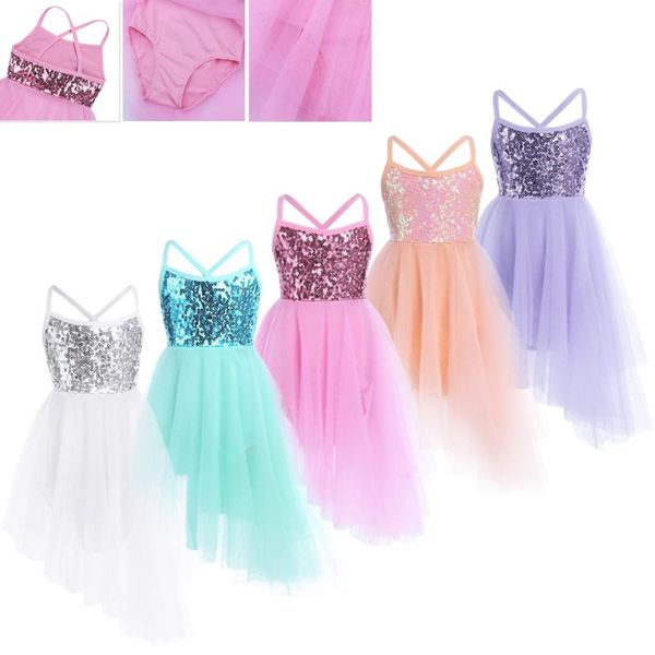 

stage wear teen girls dancing ballerina costumes sequins ballet dress gymnastics leotard tulle dancewear criss cross lining irregular, Black;red