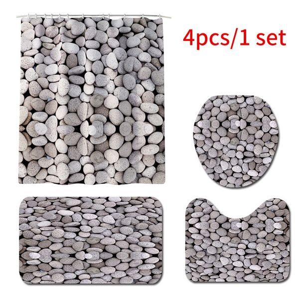 

4шт камень печать пола pad главная комната mat set душ занавес туалет обложка