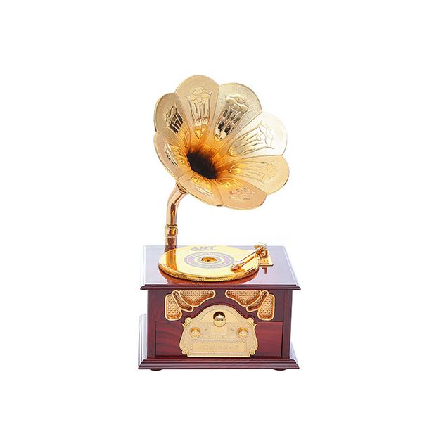 

trumpet horn music box retro home decoration hand crank phonograph shape desktop