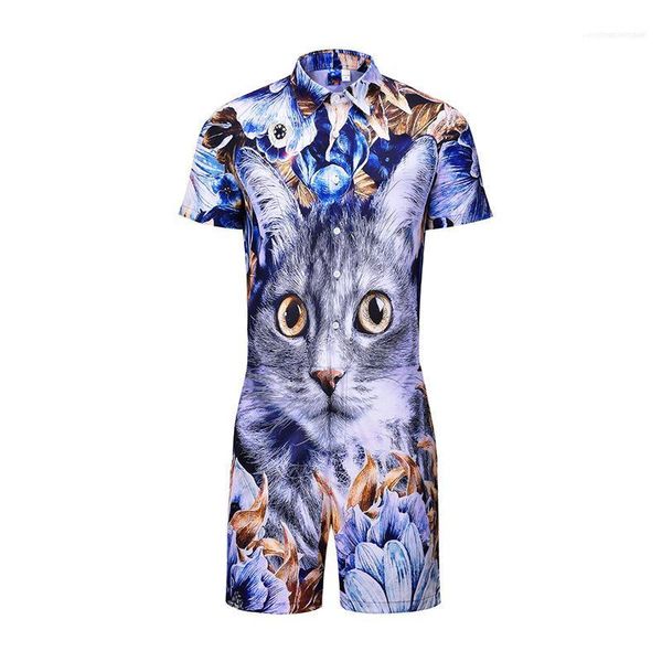 

cat 3d designer suits for men clothing sets one piece shirts shorts 2pcs clothing sets short sleeved, Gray