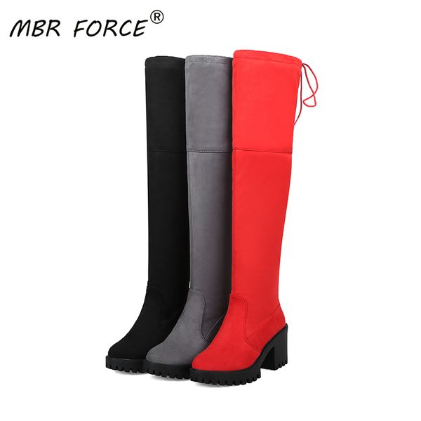 

mbr force 2020 over the knee suede boots winter ladies round toe elegant stretch fabric black ladies boots