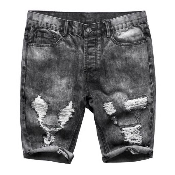 

men's jeans vintage black gray washed men slim fit shorts ripped hole short pants summer casual street motocycle denim for, Blue