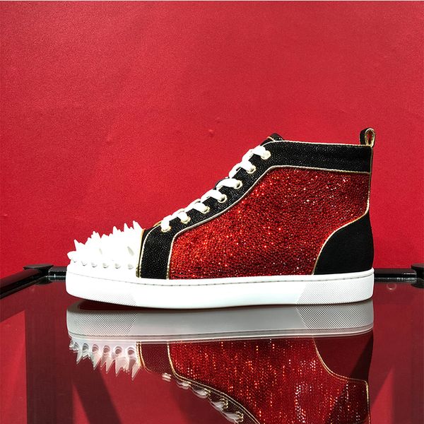

2020 men rivets studded shoes red bottom sneakers no limit 018 sneakers in strass & spikes wedding party dress shoes with box, Black