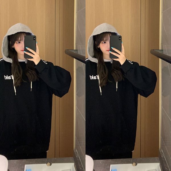 

removable hooded sweatersweater sweater women's 2020 autumn new loose slimming mid-length letter printed korean bf taym5, Black