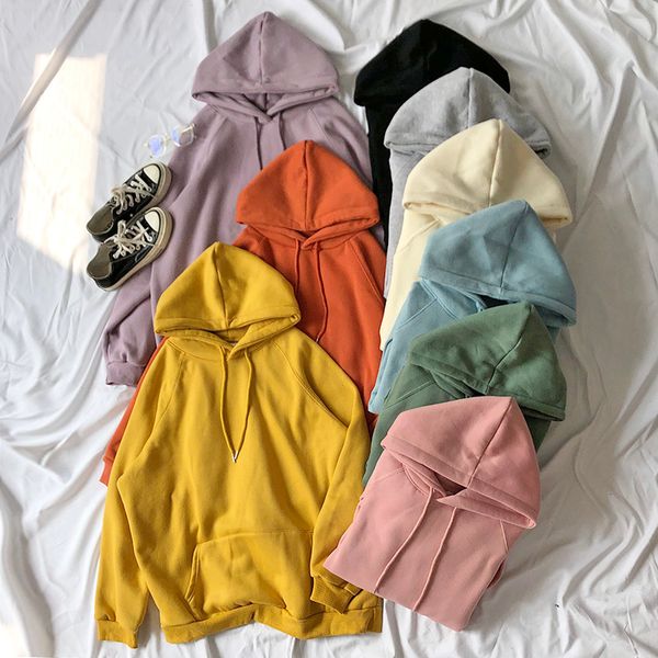 

mooirue spring hoodies fleece candy color thickening loose lazy pullover sweatshirt hooded, Black