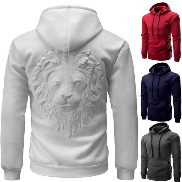 

head solid color loose long sleeved hooded pullover sweatshirts fashion mens hoodies mens designer hoodies casual 3d lion, Black