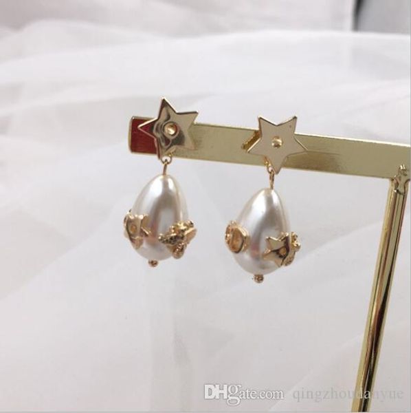 

new earrings bohemia ladies five-pointed star pendant pearl earrings holiday gift gifts fashion accessories, White
