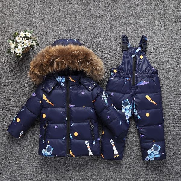 

parka real fur hooded boy baby overalls girl winter down jacket warm kids coat children snowsuit snow clothes girls clothing set 200921, Blue;gray