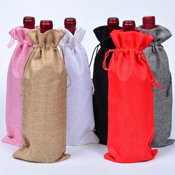 

15*35cm christmas decor burlap champagne wine bottle bags covers party festival gift pouch packaging bag dha913