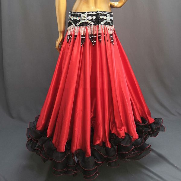 

stage wear 2021 performance belly dance costume big swing skirts women oriental bellydance skirt female 720 degree dl6277, Black;red