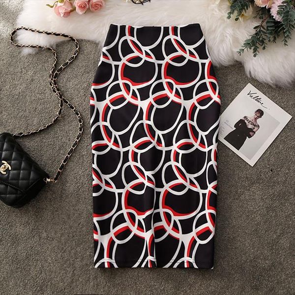 

women skirts summer print flowers pencil skirt casual skirts knee length plus size faldas mujer moda jupe femme, Black
