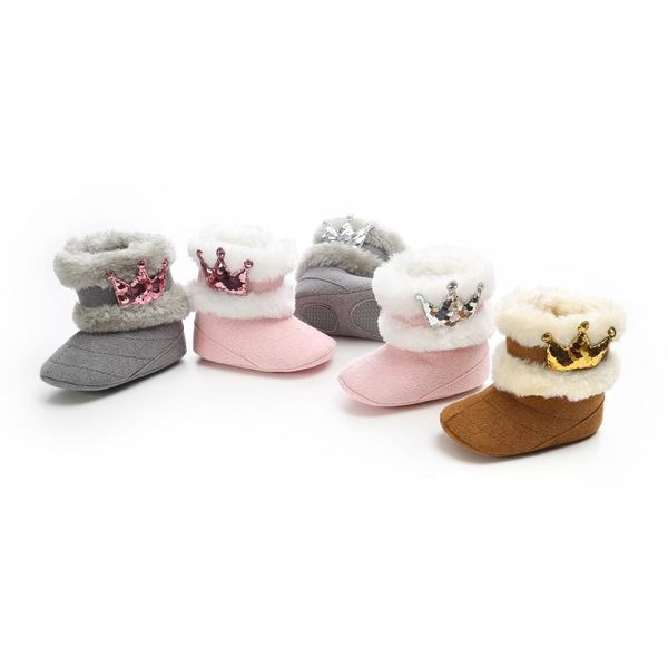 

newborn boys girls 0-12m warm fleece crown shoes baby cute winter prewalkers antiskid shoes