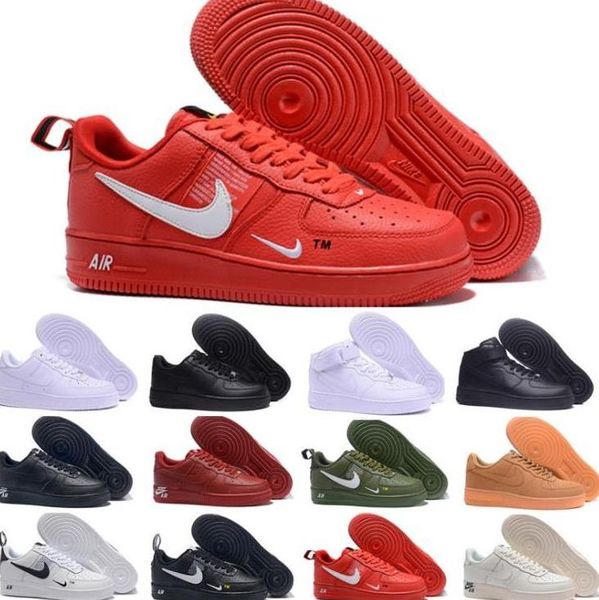 

2020 forces men women casual shoes force af high low cut one white black skateboarding trainers sneakers, White;red
