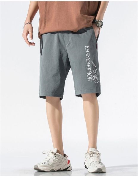 

letter print summer pants pure color knee length clothing sports loose drawstring pocket shorts clothes mens designer, Black