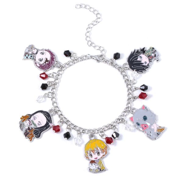 

anime demon slayer kimetsu no yaiba charms bracelet tanjirou nezuko agatsuma zenitsu cartoon figure bangles bracelets jewelry, Golden;silver